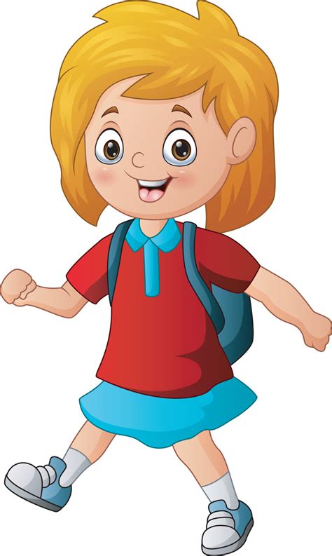 Happy cute girl walking to school 6732227 Vector Art at Vecteezy