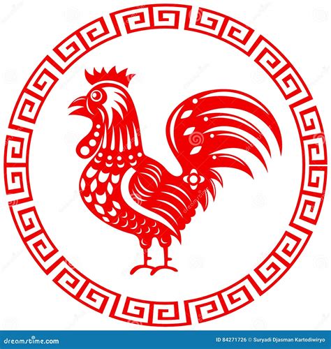 Rooster Year Chinese Zodiac Symbol in Round Frame Stock Vector ...