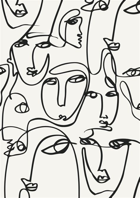 Printed Abstract Faces in Lines, One Line Artwork Print, Fashion Poster, Minimalist Woman ...