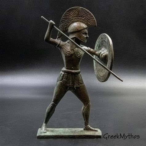 Ancient Spartan Greek Warrior Bronze Statue Armed with Helmet Shield ...