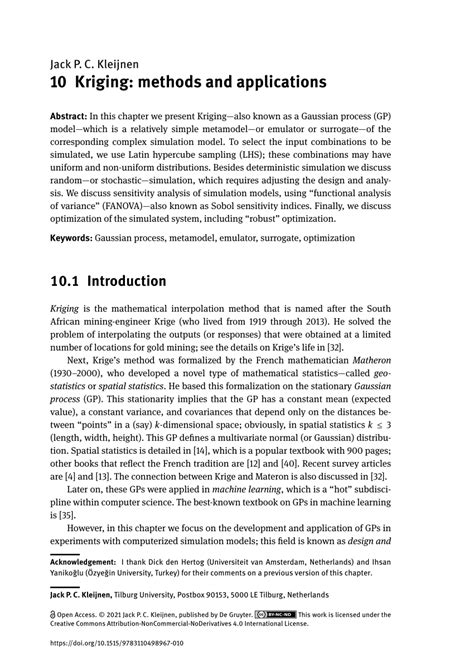 (PDF) 10 Kriging: methods and applications