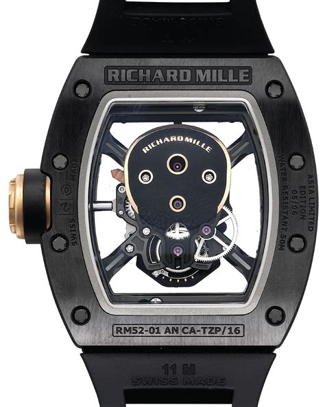 RICHARD MILLE. AN IMPRESSIVE AND EXTREMELY RARE LIMITED EDITION BLACK COATED TITANIUM, CERAMIC ...