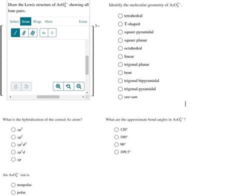 Solved Draw the Lewis structure of AsO3−4AsO43− showing | Chegg.com