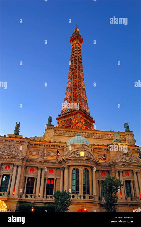 paris hotel showing eiffel tower las vegas night nevada usa america ...