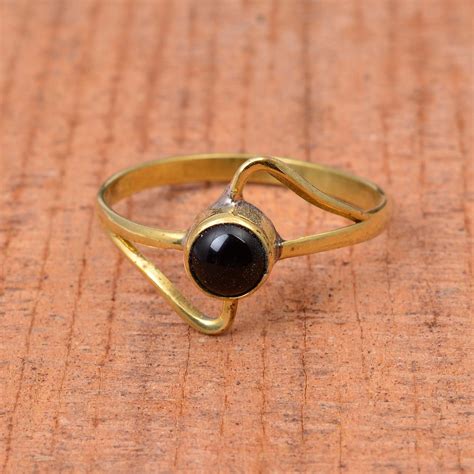 Black Obsidian Ring Gemstone Ring Obsidian Jewelry Brass | Etsy