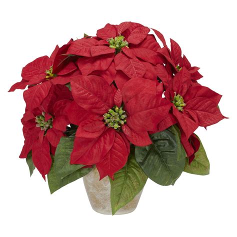 Poinsettia w/Ceramic Vase Silk Flower Arrangement | Nearly Natural