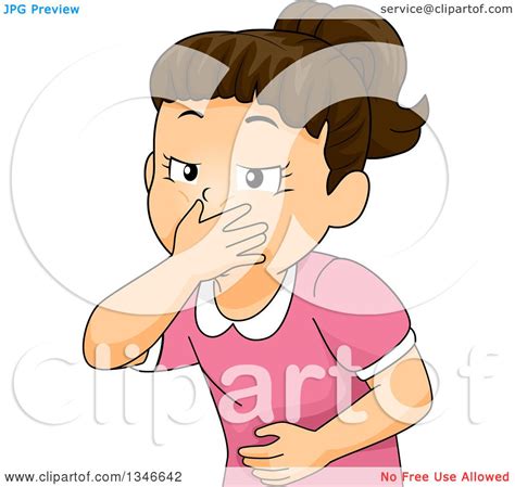 Clipart of a Cartoon Brunette Caucasian Girl Covering Her Mouth and About to Throw up - Royalty ...