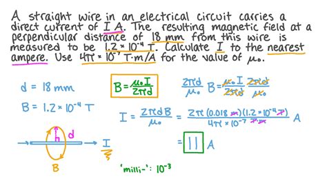 Question Video: Calculating the Current in a Straight Wire given the Magnetic Field Strength | Nagwa