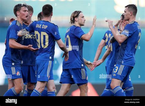 Dinamo Zagreb players celabrate a goalduring UEFA Champions League First Qualifying Round match ...