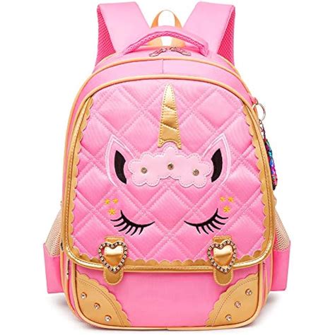 Cute Unicorn Face Diamond Bling Waterproof Pink School Backpack Set ...