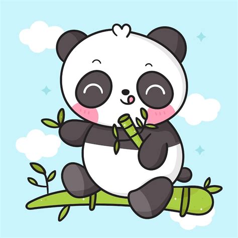 Cute dibujos animados de oso panda comiendo bambú kawaii animal ...