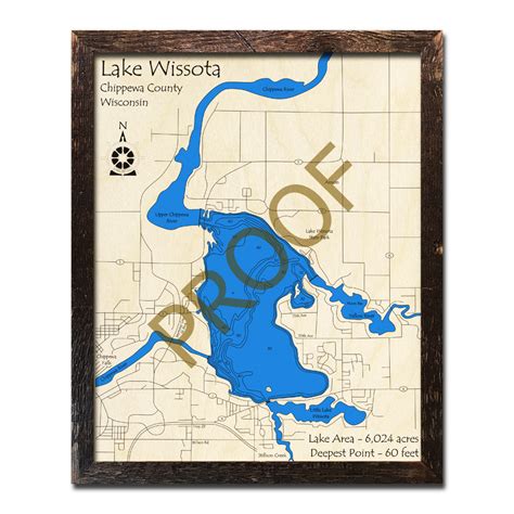 Lake Wissota, WI Wood Map | 3D Nautical Wood Charts