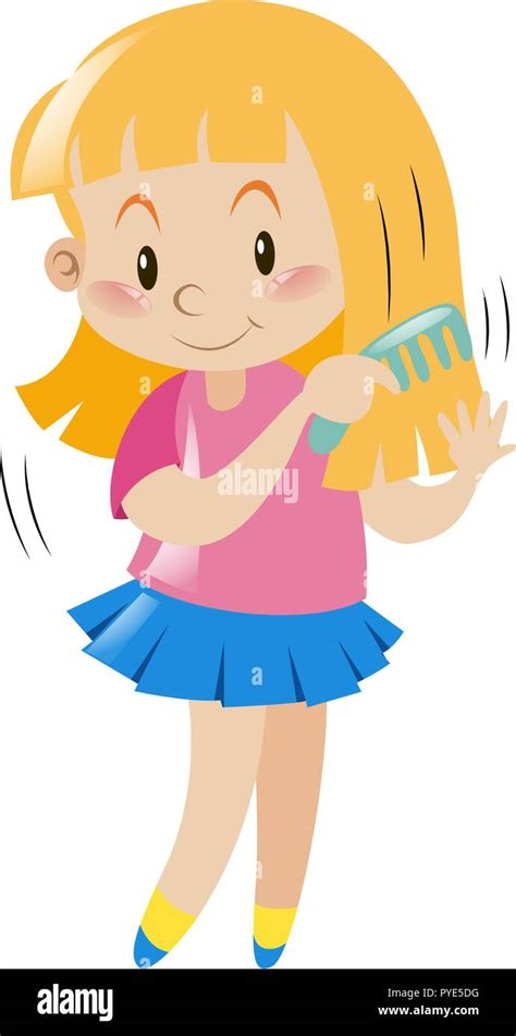 Little girl combing her hair illustration Stock Vector Image & Art - Alamy