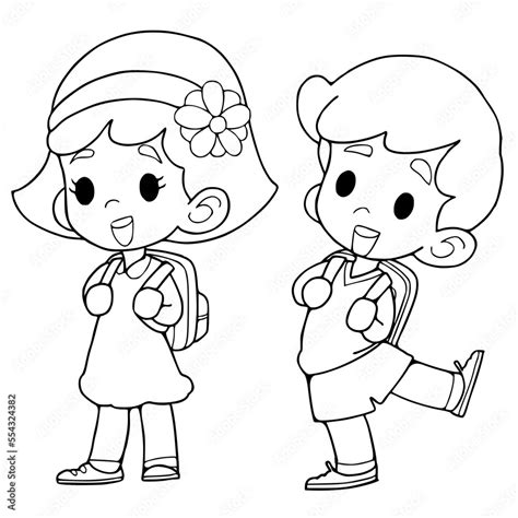 Coloring book,coloring page of student cartoon vector illustration ...