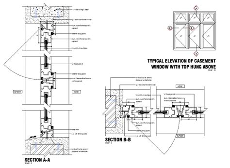 Aluminum Frame Casement Window Elevation and Section Layout