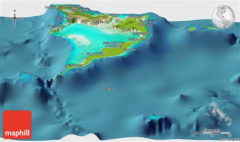 Physical Panoramic Map of Acklins, satellite outside