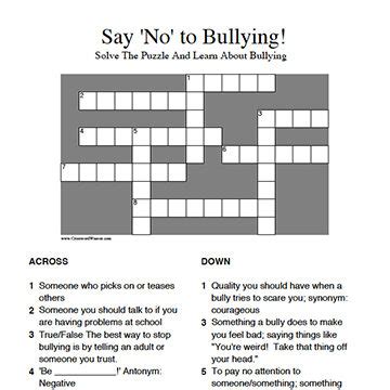 Printable Bullying Crossword Puzzles