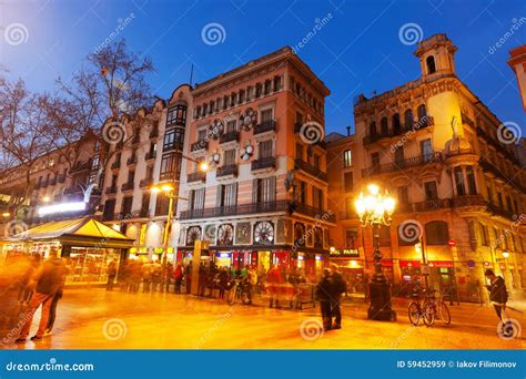 La Rambla in Night. Barcelona Editorial Stock Image - Image of pavement ...