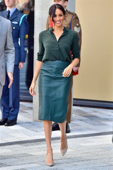 Meghan Markle's Green Hugo Boss Leather Skirt | POPSUGAR Fashion