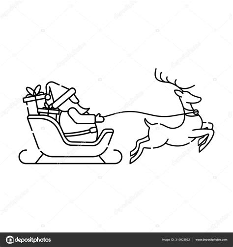 Santa Claus on a sleigh with deer outline vector illustration Stock Vector Image by ©alfianiqbal ...