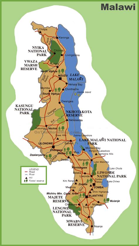 Malawi tourist map - Ontheworldmap.com