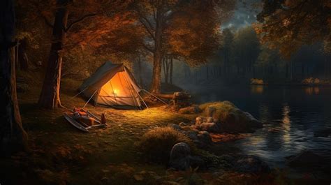 Premium Photo | Camping tent in a camping in a forest by the river