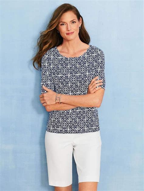 Talbots Scallop-Neck Elbow-Sleeve Tee-Tile Print Elbow Sleeve Tee, Tile ...