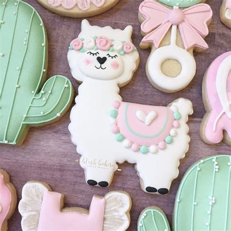 Llama cookies. Llama baby shower. Cactus cookies. Baby shower cookies. @blushbakeryca | Sugar ...