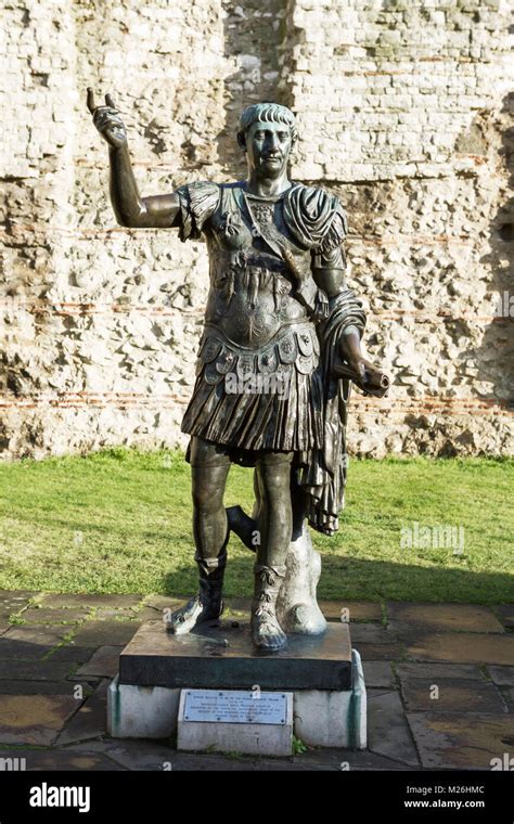 Statue of Trajan Roman Emperor, Roman Statue, London, UK. Roman Wall ...