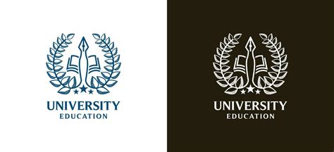 Higher education university emblem logo design using pen and book ...