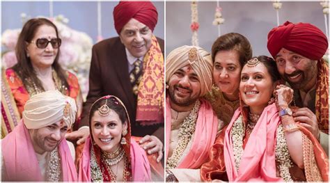 Dharmendra and his wife Prakash Kaur bless Karan Deol and Drisha ...