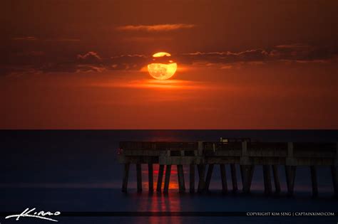 Glowing Moon Rise Over Juno Beach Pier – HDR Photography by Captain Kimo
