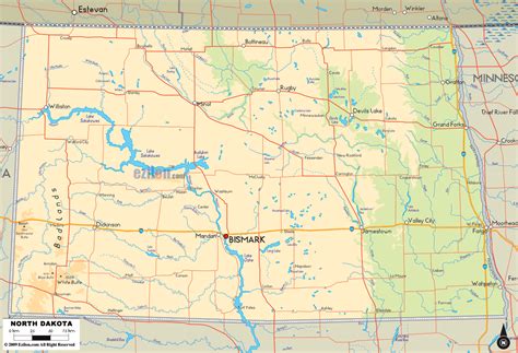 Physical Map of North Dakota State, USA - Ezilon Maps