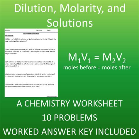 Dilution, Molarity, and Volume Calculations: A Chemistry Worksheet | Made By Teachers