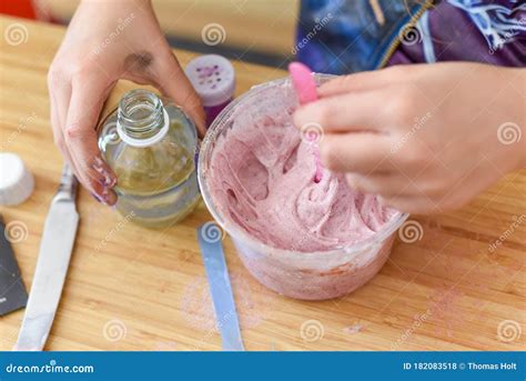 Kids Have Fun Learning at Home Making Slime in a Creative Science Experiment Stock Photo - Image ...