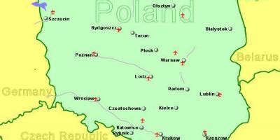 Poland airports map - Map of Poland showing airports (Eastern Europe - Europe)