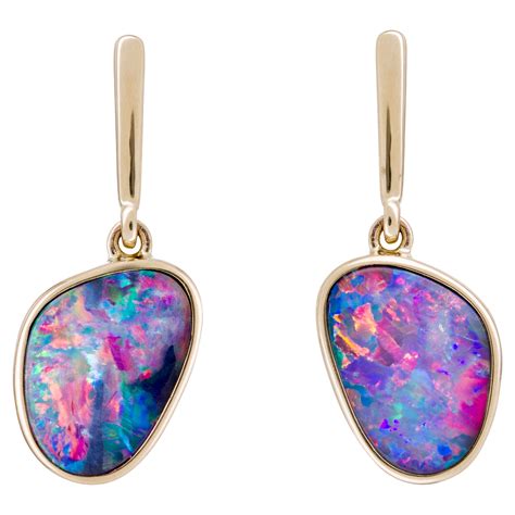 Doublet Opal Earrings in 14 ct Gold (GT011) - Opal Copying Company Pty Ltd