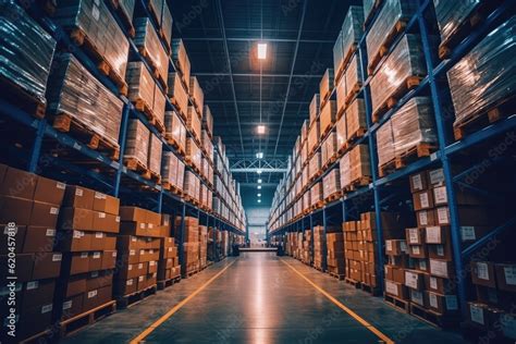 Warehouse or storage and shelves with cardboard boxes. Industrial background. Stock Photo ...