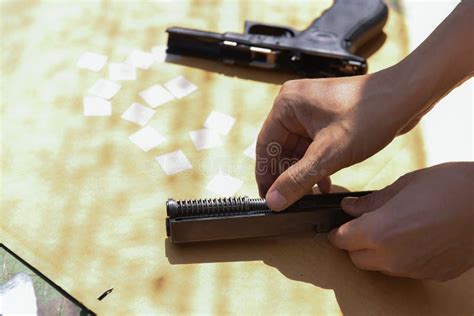 Cleaning Gun, Pistol, Handgun, Assembly, Maintenance, Demolition on Safety Stock Image - Image ...