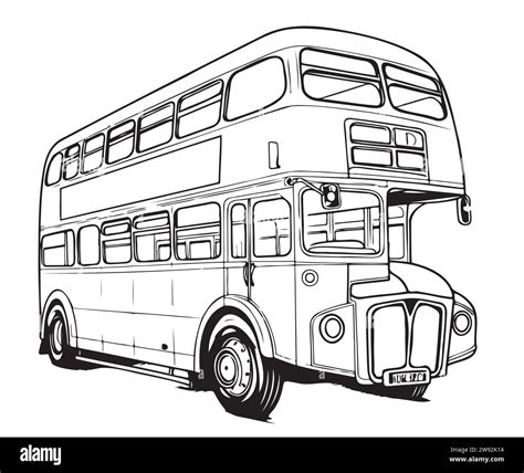 London double-decker modern bus pencil drawing with front view. Red bus Stock Vector Image & Art ...