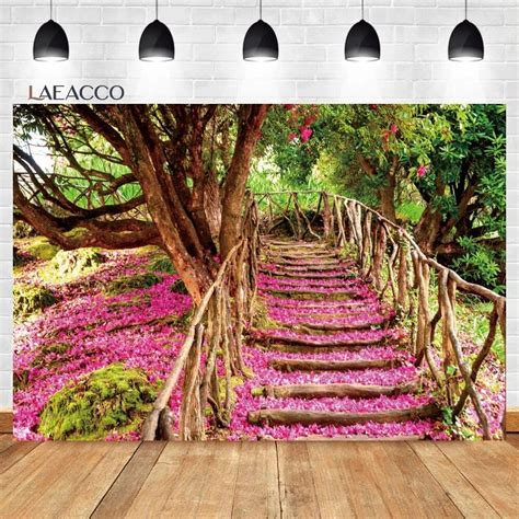 Spring Garden Scenery Backdrop Blooming Cherry Floral Tree Path Outdoor ...