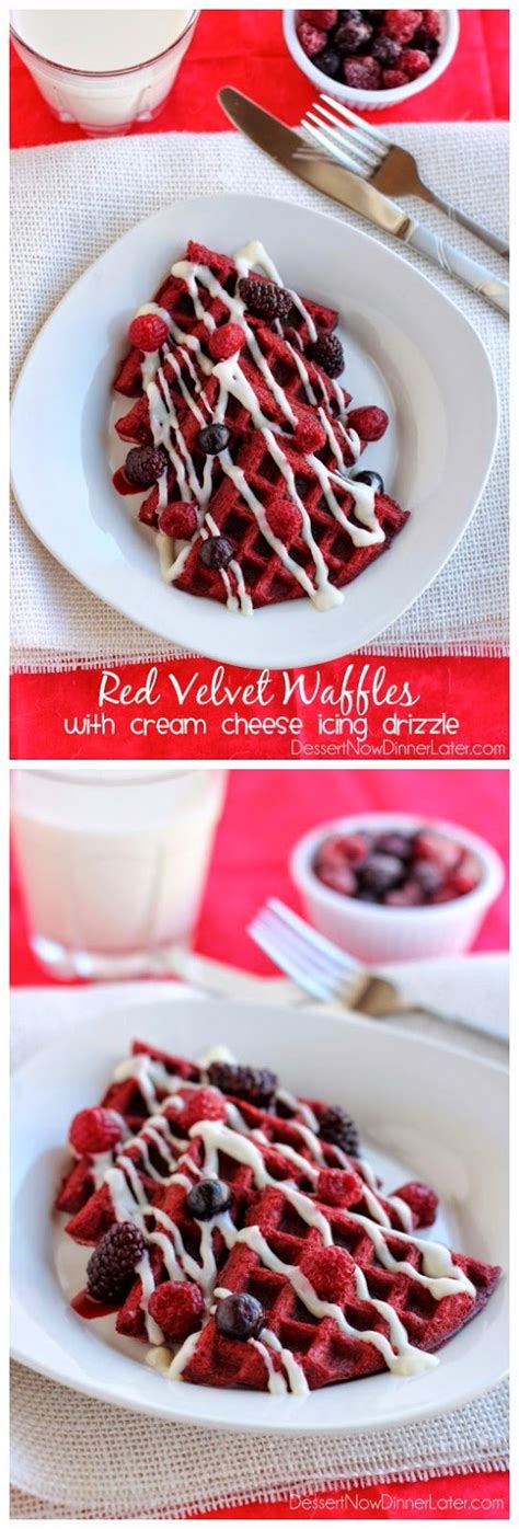 Red Velvet Waffles with Cream Cheese Icing Drizzle ~ Chopped Jalapeno