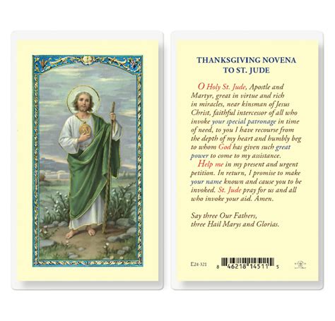 Saint Jude Thanksgiving Novena Laminated Holy Card - 25 Pack - Buy ...