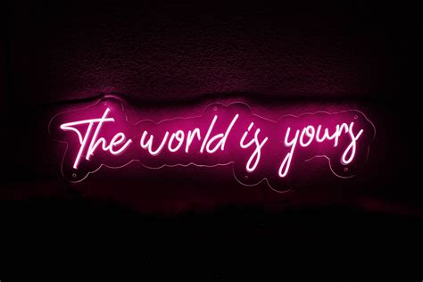 a neon sign that says the world is yours