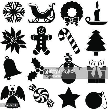 black and white christmas icon set