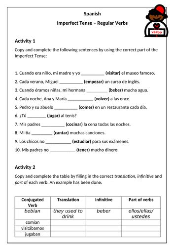 Spanish - Imperfect Tense Worksheet 2 - Regular Verbs | Teaching Resources