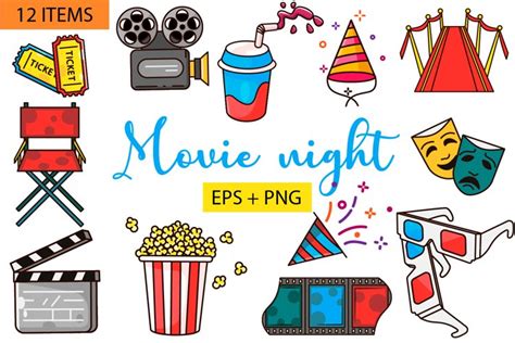 Movie Night Clipart Flat Vector PNG EPS Film Cinema Clipart