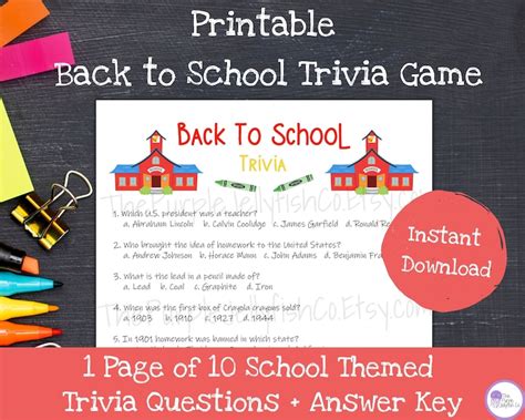 Back to School Trivia Game, Beginning of Year Printable, School Themed Trivia Game, First Day of ...