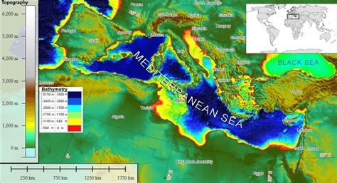 Reference image, geographic setting and the bathymetry of the ...