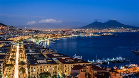 italy, Napoli, Vesuvius, Car, Boat, Dusk, Lights, Sea, Sky, Clouds ...